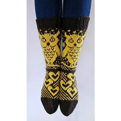 Pöllörakkautta-sukat ohje, FIN